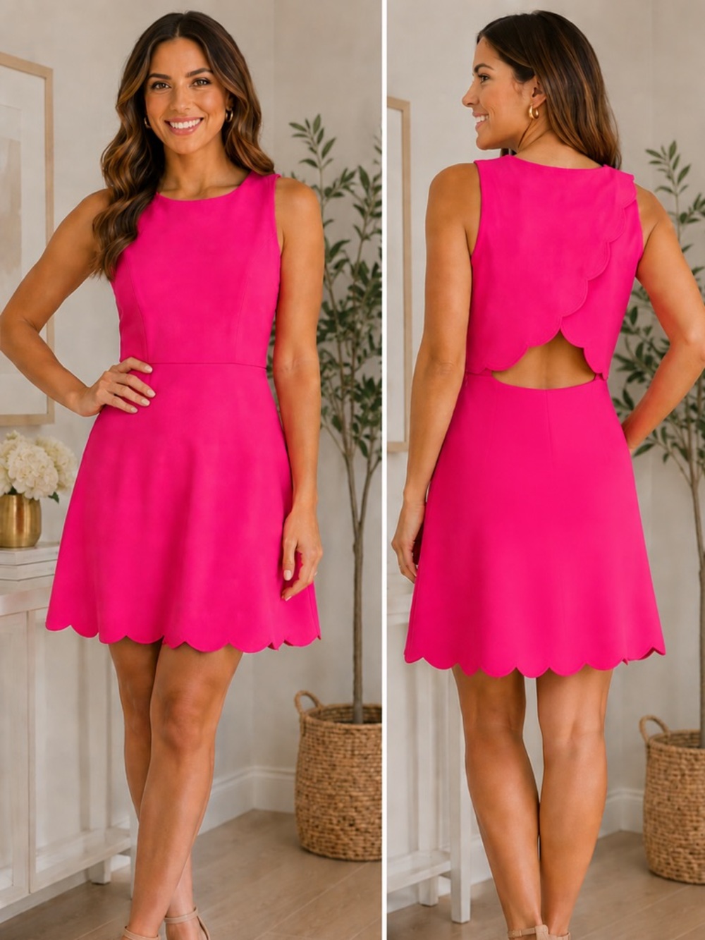 Kate Spade Hot Pink Scallop Trim Fit & Flare Dress Size Small